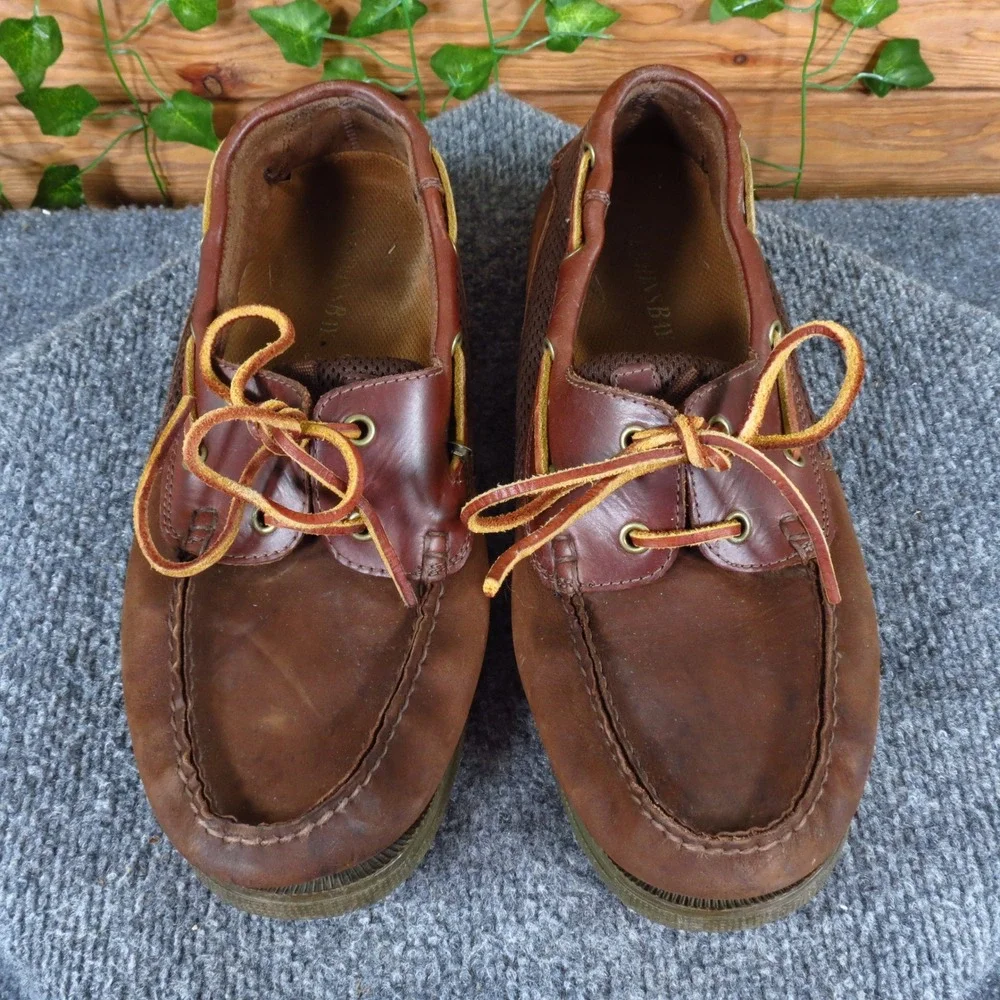 St. John's Bay 016-8001 Mens Boat Shoe Sz 9.5 Casual Nautical Brown Leather Mesh